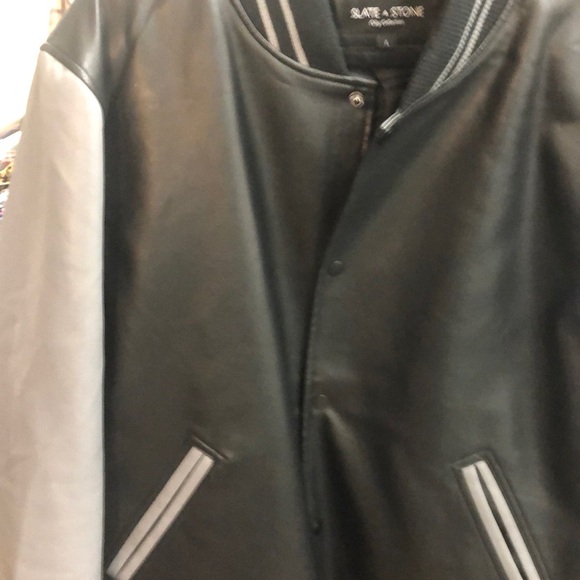 Slate and Stone Black and Gray Faux Leather Varsity Jacket - Picture 4 of 5